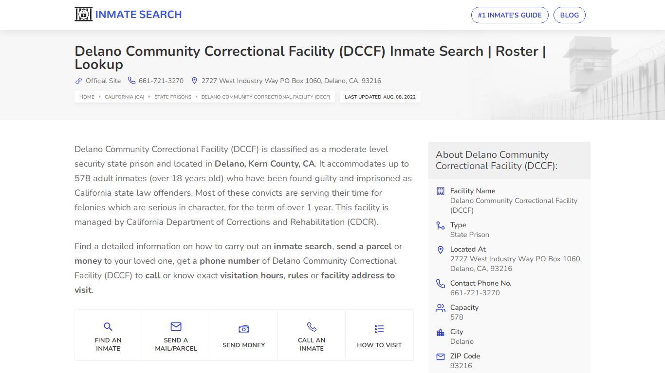 Delano Community Correctional Facility ... - Inmate Search